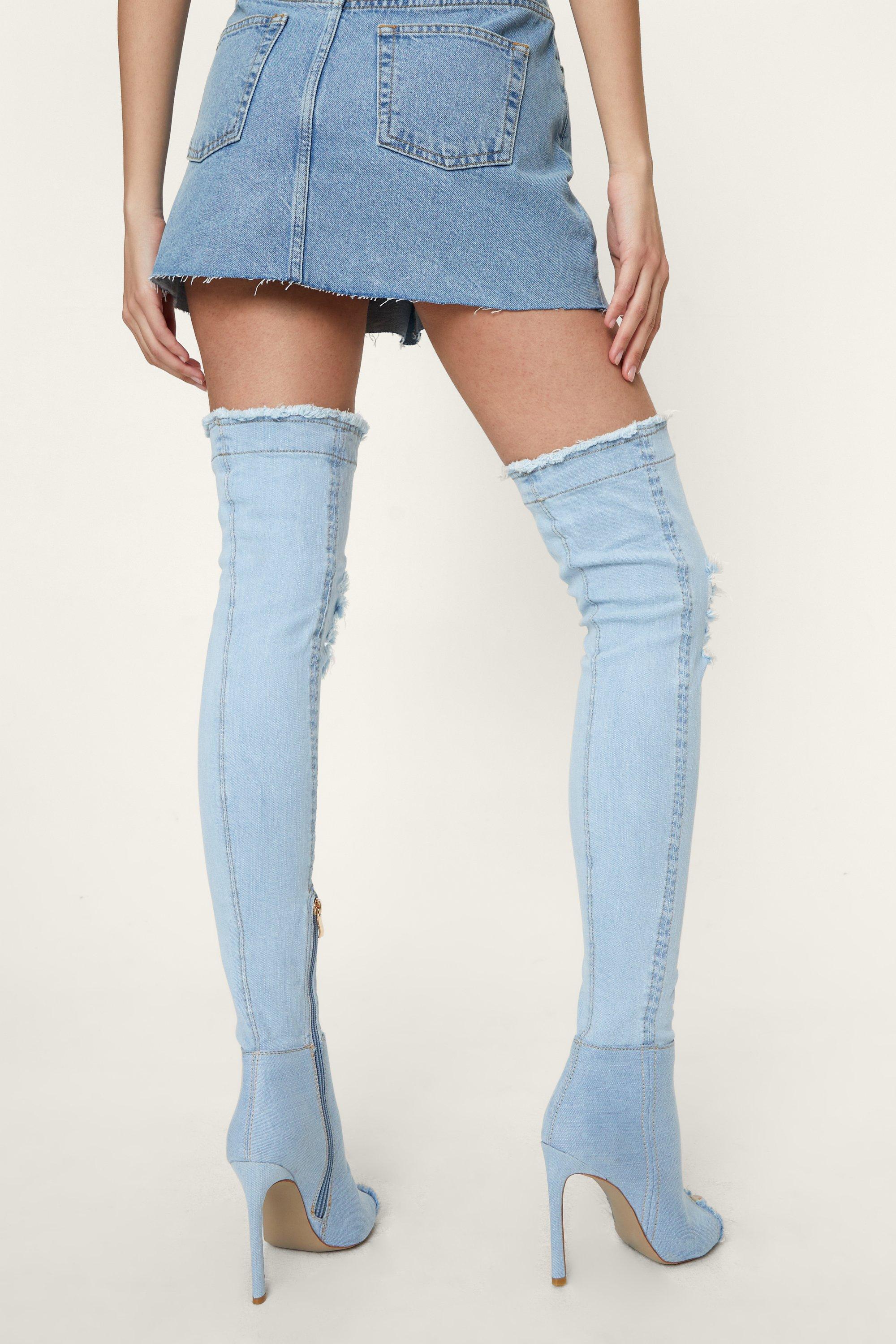 Blue jean over the hotsell knee boots